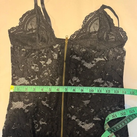 Black Lace‎ Lingerie Slip Front Zip Sheer Floral Chemise Medium - Picture 7 of 8